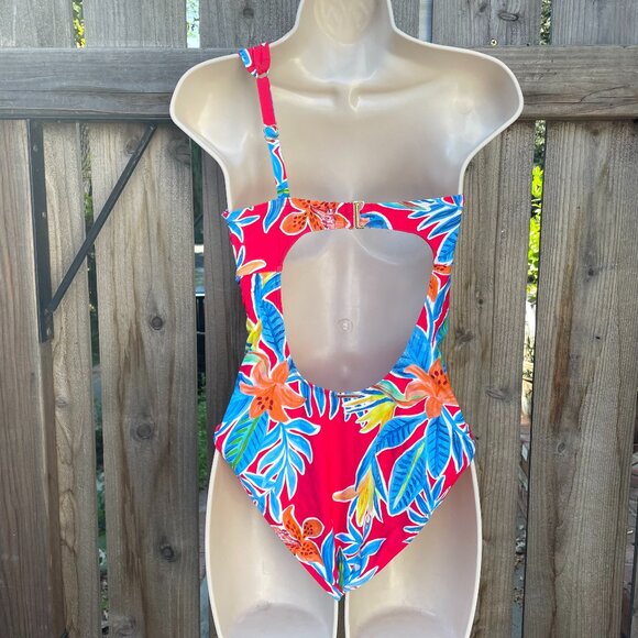One Piece Swimsuit One Shoulder Sunsets Tiger Lily Ginger MEDIUM - Picture 3 of 9